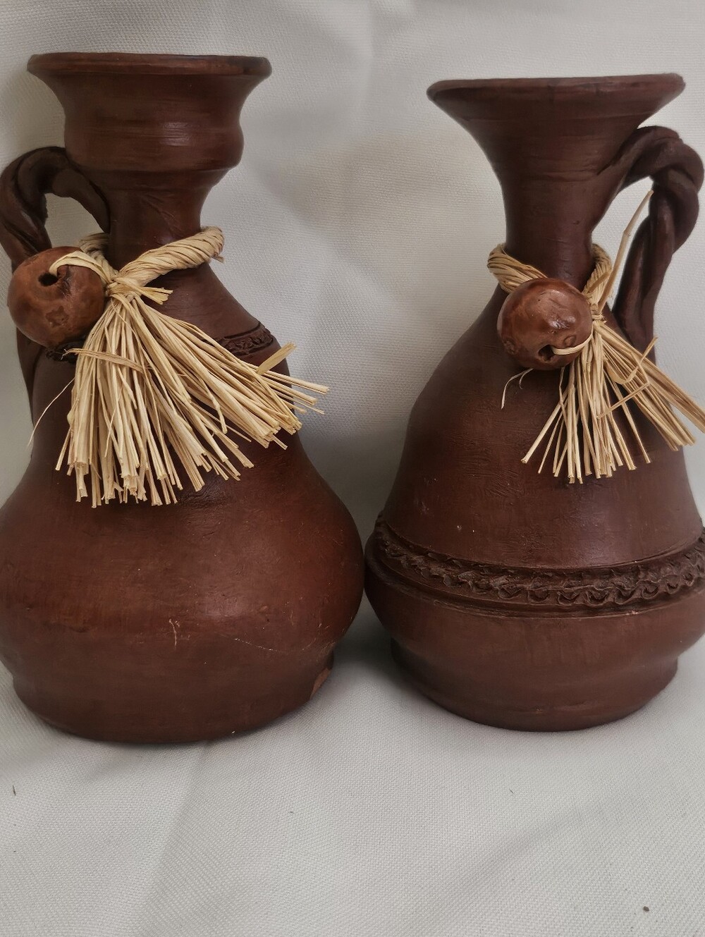 2 Rustic Brown Handcrafted Clay Decorative Pieces